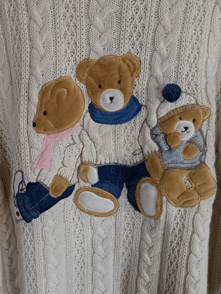 Vintage Together! Suéter Teddy Bears mezcla de lana para mujer talla Acogedor tejido con cable XL Foto 2 de 4