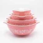Vintage Pyrex Pink Gooseberry Cinderella Bowl Set 1950s Ovenware Glass 4pc