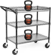 Heavy Duty Utility Cart, 990Lbs Capacity 3 Tier Rolling Carts with Wheels, Kitch