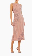 New MAC DUGGAL Pink Striped Floral Embellished Sleeveless Midi Dress - Size 12