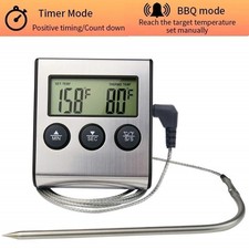Instant Read Wired Probe Digital Meat Food Grill BBQ Cooking Thermometer w/Timer