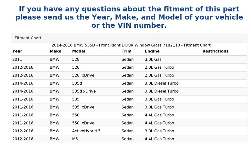 BMW 535D 2014-2016 - cristal ventana puerta delantera derecha 7182110 Foto 4 de 4