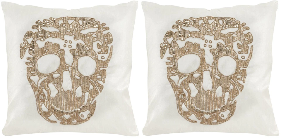 Pillow Collection Throw Pillows, 18 by 18-Inch, Punk Skull Gold, Set of 2 - Image 2 of 2