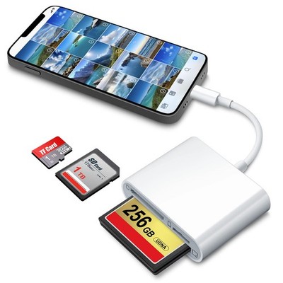 DenicMic SD CF Card Reader Compatible with iPhone 14 13 12 11 X 3 in 1, White 