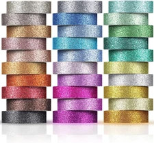 30 Rolls Glitter Washi Tape Colored 66 Yard Rainbow Metallic Tape Decorative Adh