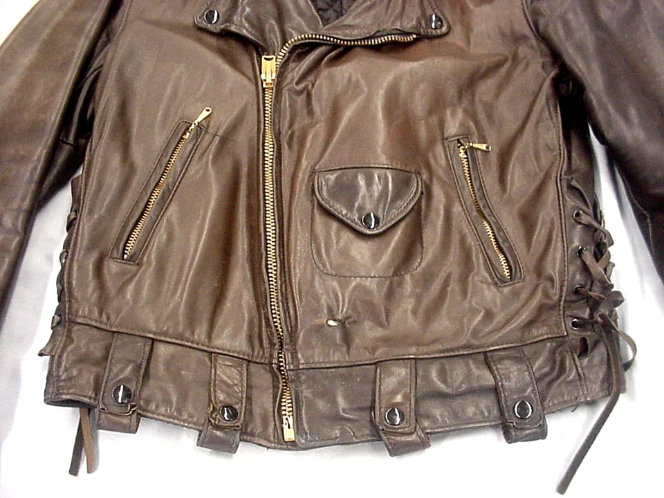 Golden Bear California Motorcycle Leather Highway Style Jacket / Snap On Collar - Image 4 of 4
