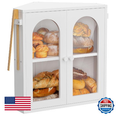 WOWLIVE Corner Bread Box for Kitchen Countertop, 2 Tier Bamboo Bread Storage Con