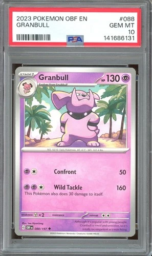 Pokemon TCG Scarlet & Violet Obsidian Flames #088 Granbull PSA 10 Low Pop