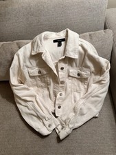 FOREVER 21 White Cropped Collared Jacket Button Front Pocket Size M 100 Cotton