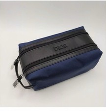 Borsa da toeletta Dior blu navy e nera custodia da viaggio doppia cerniera regalo per uomo