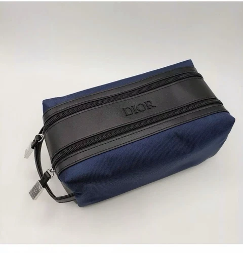 Dior Navy & Black Toiletry Bag Pouch Travel Case Dual Zipper Gift for Men