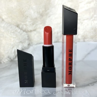 New Morphe Hotshot Red Lip Set Duo | Cream Lipstick + Lip Gloss / Tinted Shine