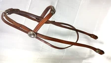 Vintage Leather  Bridle Headstall w/Silver Rope Edge Conchos Browband
