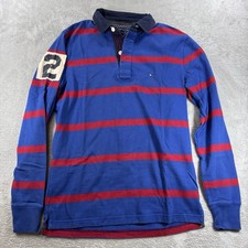 Tommy Hilfiger Mens Rugby Shirt Size Medium Blue Red Patch Y2k Vintage Fit Retro