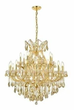 Chandelier Foyer Dining Room Golden Teak Crystal Ceiling 24 Light Pendant 36"