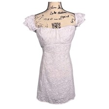 Wild Fable Lace Mini Dress White Floral Ruffle Sleeve Sz L Coquette Romantic