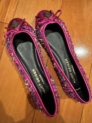 NWOB KURT GEIGER LONDON EAGLE TWEED BALLERINA FLAT IN Pink/ OTHER US SIZE 37/6.5