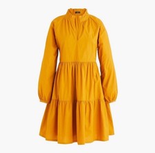 J.Crew Warm Caramel Ruffle Tiered Cotton Poplin A-Line Long Sleeve Dress Size S