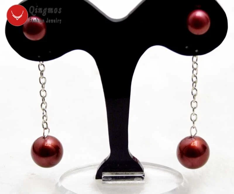 Pendientes de perlas naturales redondas planas rojas de 7-8 mm para mujer con perla de concha de mar Foto 2 de 4