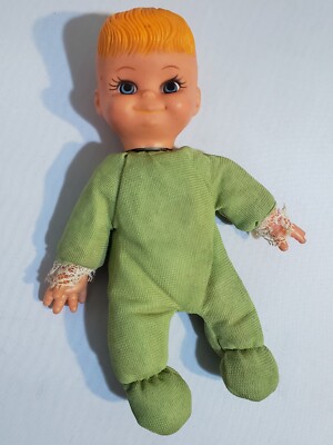 Vintage Green Bean Bag Bunny Baby Doll Easter Blonde Molded Hair Blue Eyes 8 