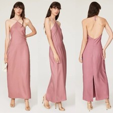 Obando Collective- Satin A Line Halter Neck Pink Slip Maxi Dress Slit Size 8