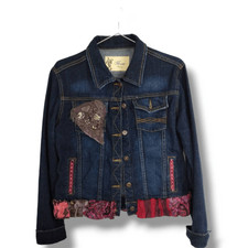 Mudd Womens Jacket Sz Medium Blue Denim Jean Decorative Retro Boho Lace Frills
