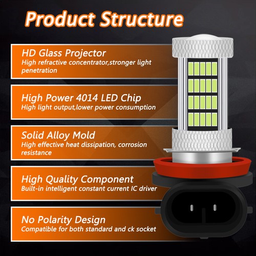 2x LED Fog Light Bulb H8 H16 H11 Fog Light Bulb Ice Blue 8000K High Power 92SMD - Picture 2 of 8