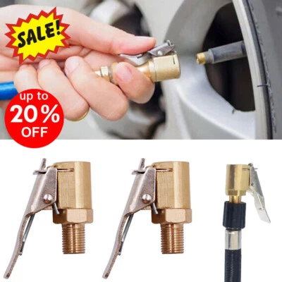 2x Tyre Valve Air Chuck Inflator Pump Connector Adapter Brass Clip on Car 8mm #