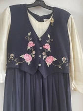 Allison-che Navy Blue Floral Vest White Blouse Maxi Dress Y2K Size 8P