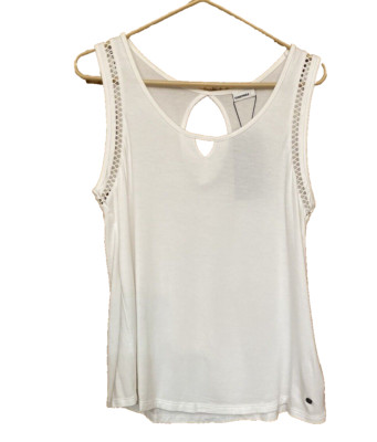 Chiemsee Women's White Sleeveles Tank Top Size US 8/10 Lace Details Keyhole Neck