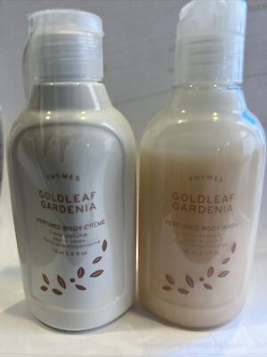 Thymes Goldleaf Gardenia Perfumed Body Wash  & Body Lotion 2.5oz Set.####