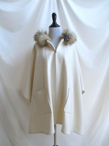 Moda International Size S Victoria's Secret Ivory Wool Hooded Cape Faux Fur   - Picture 1 of 9