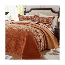 3 Pieces Quilt Set King Size Bedspread Burnt Orange/Rust Coverlet Lightweight...
