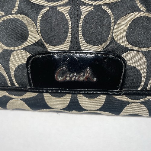 Cartera Coach Jacquard Negro y Beige Tamaño Completo Cremallera Portatarjetas Compartimentos - Imagen 2 de 17