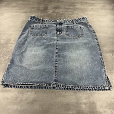 Vintage Y2K Old Navy Blue Jean Skirt Women 33" Medium Long Modest Schoolgirl