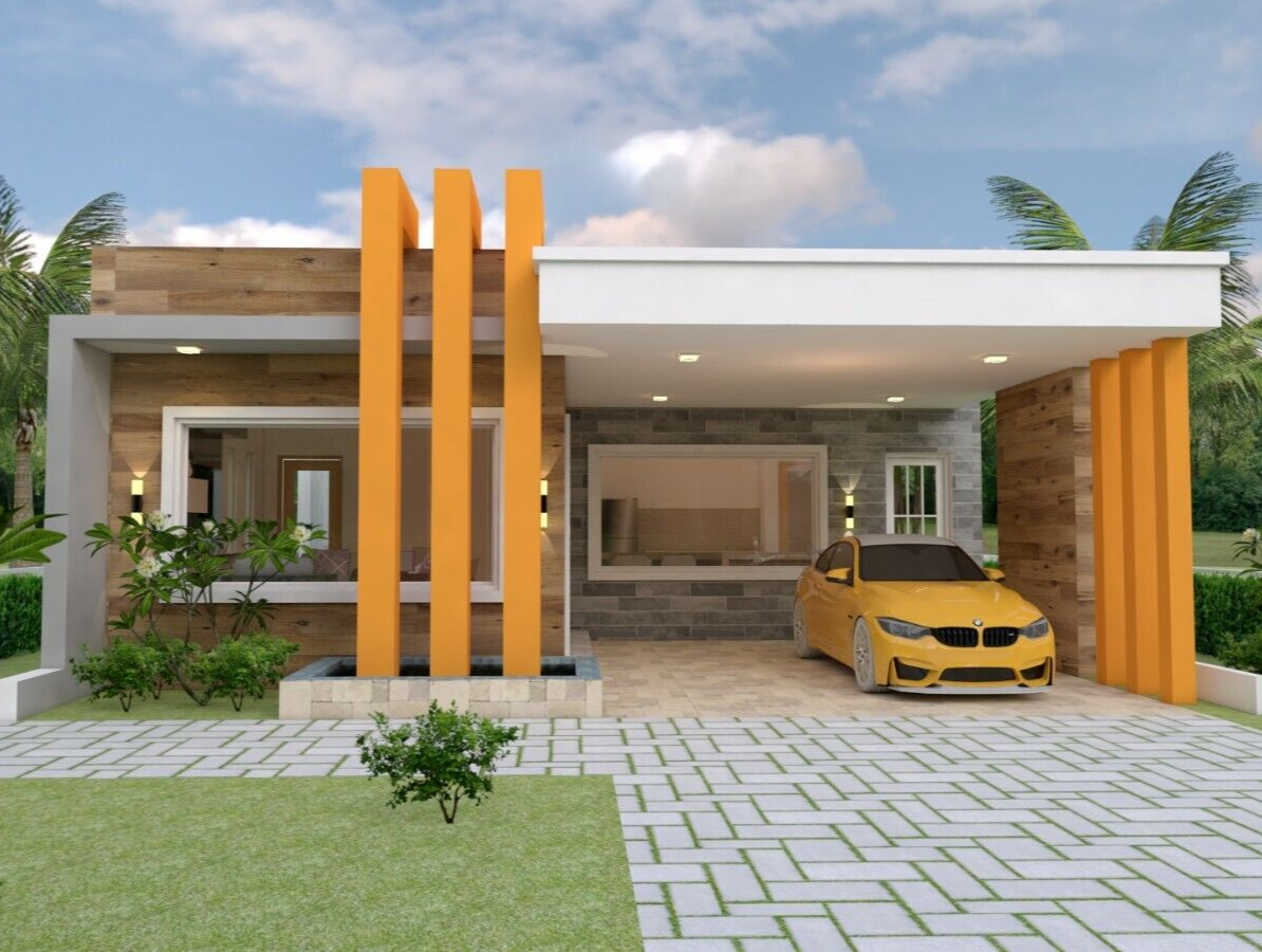 Diseño de casa 3d 10x18 metros 33x59 pies 3 dormitorios terraza techo (copia impresa A4)