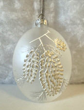 Glass Christmas Ornament 6" Raised Pine Cones Tree, Merry Christmas 2011 Glitter