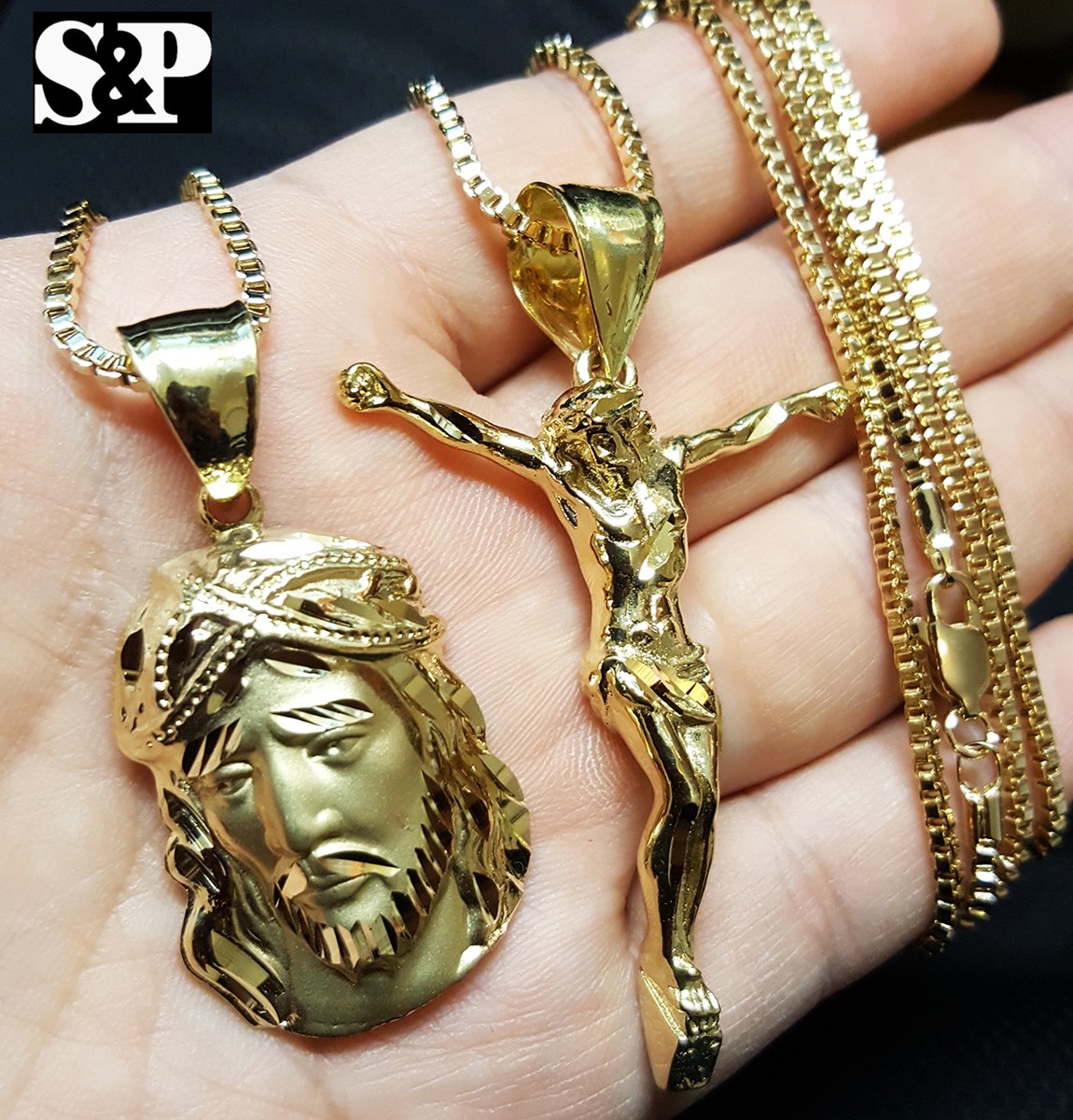 ICED GOLD PLATED BRASS DIAMOND CUT JESUS PENDANT 24
