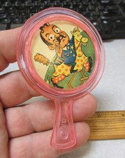 vintage 1960 kids dime store toy, Plastic Kids Mirror, 4" tall, Deputy, pink