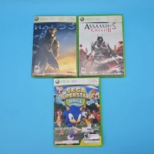 Lot XBOX 360 3 Game Bundle- Sega Superstars Tennis, Halo 3, Assassin's Creed II