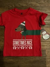ADTN Short Sleeve Red Holiday T-Shirt Sometimes Nice Mostly Naughty Size 5