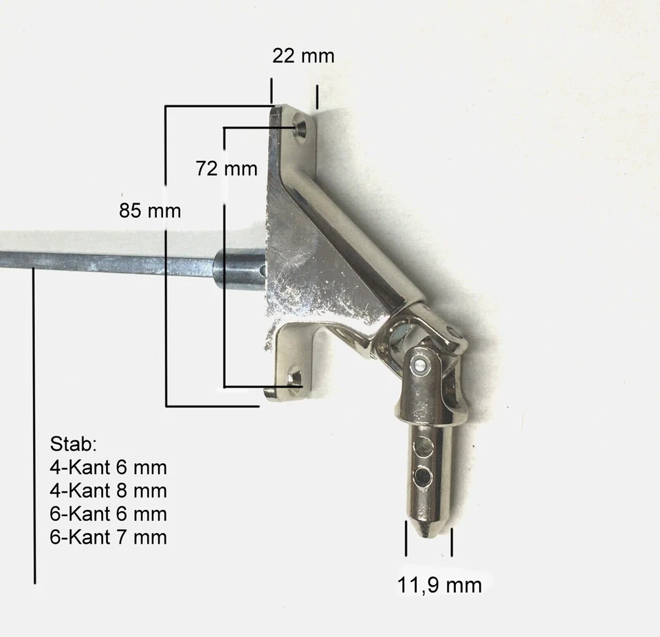 CHERUBINI Articulación 22x85 90° varilla L 300 - 500 persiana manivela manivela 6 cantos 4 cantos CH