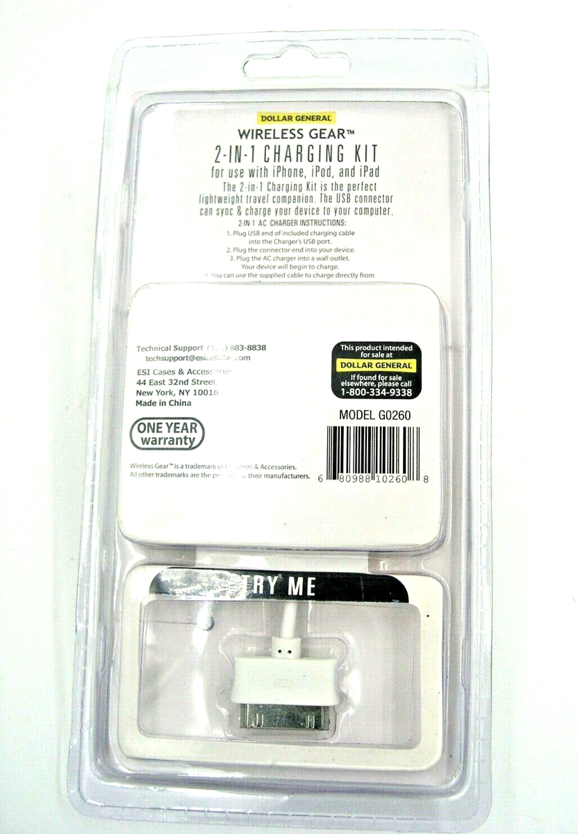 DOLLAR GENERAL wireless gear charging kit 2 in 1 G0260 iPhone 4,iPod ,iPad  | eBay
