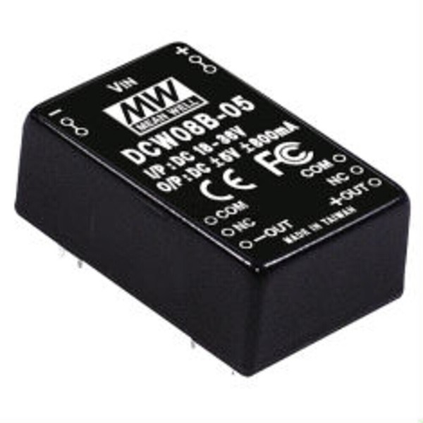 Meanwell DCW08A-05, Dc Dc-Wandler, 9-18V:+ -5V 800Ma 8W-image