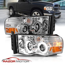 2002-2005 For Dodge Ram 1500 2500 3500 Led Halo Chrome Headlights Corner Lamp