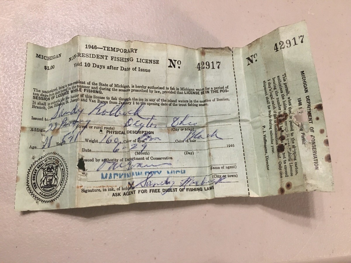 Ancien insigne pinback cadre métal permis de pêche résident État de l'Ohio 1940 • EUR 19,50