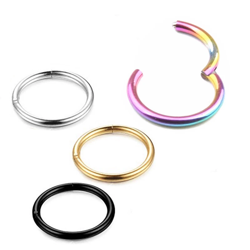 G23 Titanium Hinged Seamless Segment Ring Hoop Nose Ring Earring Labret Septum Foto 3 de 4