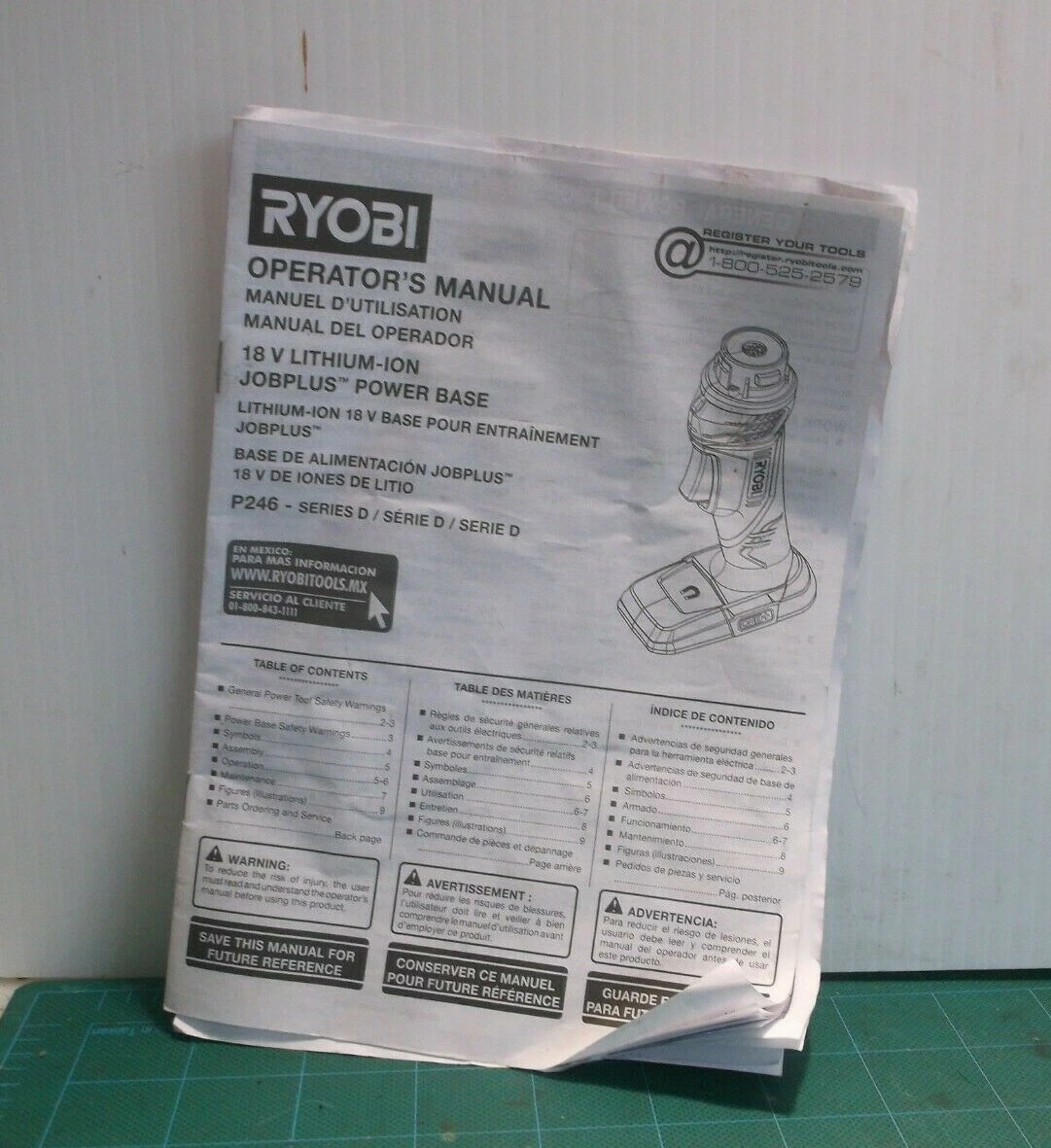 Ryobi P246 18V Lithium Ion Jobplus Power Base Operator s Manual Manual Only