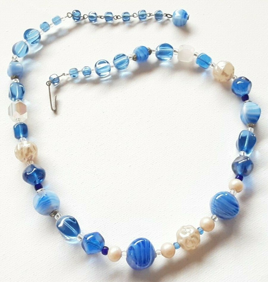 Collier en métal doré bijou fantaisie grosses maille avec perle neuf vintage