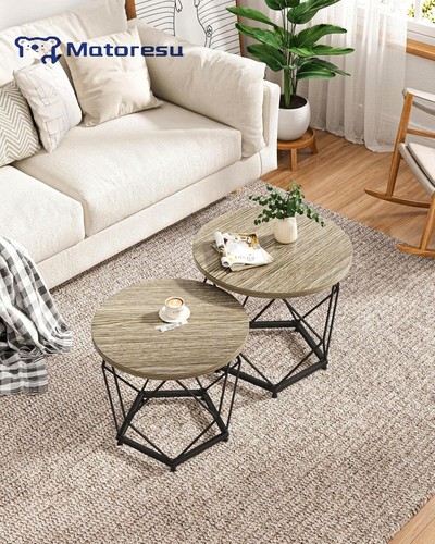 Small Round Coffee Table Set of 2, Modern Nesting Tables for Living Room Bedroom - Picture 5 of 8